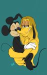  anthro anthrofied black_body black_fur canid canine canis disney domestic_dog duo fur hair hug long_hair male male/male mammal mickey_mouse mouse murid murine nude pandadox pluto_(disney) rodent smile yellow_body yellow_fur 