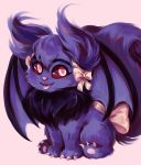  bat_wings brown_eyes claws creature darigan_neopet ear_ribbon full_body highres looking_at_viewer neopets no_humans pink_background purple_theme ribbon rosewater simple_background solo usul wings 