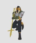  2020 absurd_res action_pose anthro armor black_hair black_nose bottomwear clothing colored fur gnoll hair hi_res hyaenid male mammal melee_weapon open_mouth orange_body orange_fur pants polearm pose spear teeth tongue unfinished weapon wolfarion yellow_eyes 