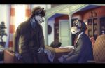 anthro black_bars canid canine canis clothed clothing detailed_background digital_media_(artwork) felid hannibal_(series) hannibal_lecter letterbox lion male mammal masahikoko pantherine will_graham wolf 