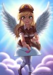  &lt;3 &lt;3_eyes 2020 5_fingers alternate_species bag blonde_hair clothed clothing cloud derpy_hooves_(mlp) digital_media_(artwork) eyelashes feathered_wings feathers female fingers flying friendship_is_magic fully_clothed hair hat headgear headwear holding_object humanoid humanoidized letter long_hair looking_at_viewer my_little_pony not_furry open_mouth open_smile racoon-kun sky smile solo text url winged_humanoid wings yellow_eyes 