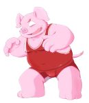 2017 anthro belly bulge domestic_pig hi_res humanoid_hands male mammal nanaki779 overweight overweight_male pink_body simple_background solo suid suina sus_(pig) white_background wrestling_singlet 