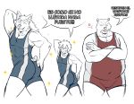  2020 anthro belly butt canid canine canis domestic_dog eyes_closed german_shepherd group herding_dog hi_res human humanoid_hands jacob_(character) male mammal muscular overweight overweight_male pablo_(character) pabloalderfox pastoral_dog spanish_text text ursid wrestling_singlet 