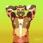  2020 african_wild_dog anthro armpit_hair biceps black_nose body_hair brown_body brown_eyes brown_fur canid canine chest_hair darius_davis digital_drawing_(artwork) digital_media_(artwork) frohawk fur hair hi_res jewelry male mammal multicolored_body multicolored_fur navel necklace nipple_piercing nipples nude open_mouth overweight overweight_male pecs piercing possumblush pubs smile solo spots standing teeth tongue tuft white_body white_fur 
