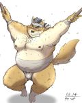  2020 4:5 anthro asian_clothing belly blush bodily_fluids bulge canid canine clothing east_asian_clothing fundoshi hi_res humanoid_hands japanese_clothing kemono male mammal moobs nipples overweight overweight_male simple_background solo sweat take_tsugu_roh underwear white_background 