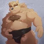  1:1 2020 anthro belly brown_body brown_fur butt fur hi_res kemono launcher_r male mammal moobs nipples overweight overweight_male pubes solo tongue tongue_out ursid 