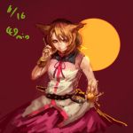  1girl animal_ears blonde_hair bracelet closed_mouth dated hands_on_headphones headphones holding inishie_kumo jewelry looking_at_viewer pink_skirt sketch skirt solo touhou toyosatomimi_no_miko vest white_vest yellow_eyes 