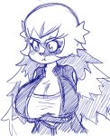  alyrise anthro big_breasts blush breasts cleavage clothed clothing crossed_arms female fur galarian_zigzagoon hair jacket low_res mammal monochrome nintendo pok&eacute;mon pok&eacute;mon_(species) pouting regional_variant shirt sketch solo star_marking topwear video_games 