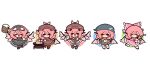  alcohol animal_ears apron baek_ban beer bird_ears bird_wings blue_apron blush bow brown_dress brown_kimono choujuu_gigaku closed_eyes cosplay dress gohei hair_bow hakurei_reimu hakurei_reimu_(cosplay) hat head_scarf highres holding holding_gohei japanese_clothes kimono mystia_lorelei okamisty open_mouth pink_bow pink_hair rayman_limbs ribbon short_hair sleep_mask smile solid_oval_eyes touhou touhou_mystia's_izakaya white_wings winged_hat wings 