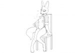  3_toes 4_fingers areola big_ears canid canine clothed clothing digitigrade dipstick_tail female fingers fox mammal monochrome mrs._wilde multicolored_tail nipples panties partially_clothed sabrotiger simple_background sitting solo toes underwear 