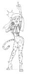 2024 after_transformation alternate_species anthro clothing dbaru electronics felid female footwear full-length_portrait gesture hand_gesture hi_res high_heels human_to_anthro jessica_jaclyn leopard looking_at_viewer mammal microphone monochrome pantherine pointing pointing_up portrait pose pubes rise_of_the_teenage_mutant_ninja_turtles sharp_teeth shoes smile solo species_transformation standing teeth toeless_footwear transformation
