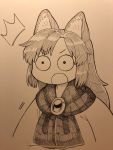  /\/\/\ 1girl :o animal_ear_fluff animal_ears eyebrows_visible_through_hair gem highres imaizumi_kagerou long_hair looking_at_viewer marker_(medium) open_mouth poronegi scarf solo surprised touhou traditional_media upper_body wide-eyed wolf_ears younger 