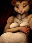  2017 3:4 anthro breasts brown_eyes chest_tuft featureless_breasts female fluffy fur ipoke looking_at_viewer mammal mouse murid murine pink_nose rodent solo tan_body tan_fur tuft whiskers 