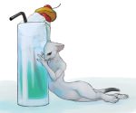  anthro beverage breasts cherry cup dipstick_tail featureless_crotch female food fruit fur ipoke mammal multicolored_tail mustela mustelid musteline nude plant simple_background solo stoat straw whiskers white_background white_body white_fur 