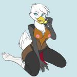  1:1 abigale_valgaln accipitrid accipitriform anthro avian beak bird breasts clothed clothing eagle evilymasterful feathers female food hi_res legwear nipples popsicle simple_background socks solo 