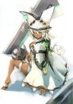  1girl bana_(stand_flower) beltbra breasts cape cleavage dark_skin guilty_gear guilty_gear_xrd hat highres long_hair looking_at_viewer ramlethal_valentine short_shorts shorts thigh_strap white_hair yellow_eyes 