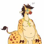  1:1 anthro eyewear genitals giraffe giraffid glasses green_eyes male mammal navel nude overweight penis simple_background slightly_chubby solo white_background wide_hips 