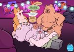 2024 absurd_res anthro belly big_butt butt canid canine canis dialogue dogs_in_space domestic_dog ed_(dogs_in_space) english_text erection garbage_(dogs_in_space) genitals grolarbearsins group hi_res jerry_(dogs_in_space) loaf_(dogs_in_space) male male/male mammal moobjob moobs nipples penis pillow sex text