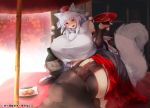 alcohol animal_humanoid armwear beverage big_breasts big_butt blush bottomwear breasts bridal_gauntlets butt canid canid_humanoid canine canine_humanoid clothed clothing curvy_figure female fluffy fluffy_tail fully_clothed ginzake_(mizuumi) hair hat headgear headwear hi_res huge_breasts huge_butt humanoid inner_ear_fluff inside light_skin looking_at_viewer mammal mammal_humanoid momiji_inubashiri sake sitting skindentation skirt smile solo thick_thighs tokin_hat touhou tree tuft video_games voluptuous white_hair wolf_humanoid 
