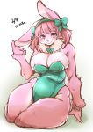  accessory anthro areola areola_slip big_breasts blush breasts cleavage clothed clothing curvy_figure female fur hair hair_accessory hair_bow hair_ribbon hairband hourglass_figure inviting kemono lagomorph leporid looking_at_viewer mammal neck_tuft one-piece_swimsuit pink_body pink_eyes pink_fur pink_hair rabbit ribbons seductive setouchi_kurage sitting skimpy smile solo swimwear thick_thighs tuft wide_hips 