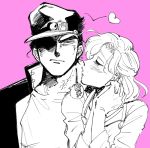  1boy 1girl closed_eyes hands_clasped heart jojo_no_kimyou_na_bouken kuujou_holly kuujou_joutarou mother_and_son oniyama831 own_hands_together pink_background short_hair stardust_crusaders 