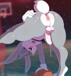 2020 absurd_res anthro anus ball balls barefoot basketball_(ball) bent_over big_butt blurred_background bodily_fluids bottomless buckteeth bugs_bunny butt butt_grab cheek_tuft clothed clothing drooling erection facial_tuft genital_fluids genitals girly gloves hand_on_butt handwear head_tuft hi_res holding_ball holding_object lagomorph leporid long_ears looking_at_viewer looney_tunes male mammal paws penis pink_anus pink_tongue precum presenting presenting_anus presenting_hindquarters rabbit saliva shirt short_tail smile solo somescrub space_jam sparkles sportswear spread_butt spread_legs spreading sweat teeth thick_thighs tongue tongue_out topwear tuft uncut warner_brothers 