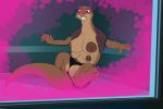  4_breasts anonymous_artist anthro big_breasts breasts clothing disney exposed_breasts feet female fur lutrine mammal mrs._otterton multi_breast mustelid nipples purple_eyes simple_background smile solo tenting torn_clothing transformation underwear zootopia 