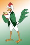  anthro avian bird chicken clothing corn food galliform gallus_(genus) happy hi_res male phasianid popcorn raised_tail simple_background solo thelonecrow topwear vest whitephoenix52_(artist) 