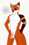  blush canid canine cybernetics cyborg flaccid fox_(masked_singer) fur genitals machine male mammal masked_singer moonball14 muscular orange_body orange_fur penis piercing solo 