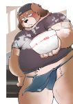  2020 absurd_res anthro asian_clothing belly blush canid canine canis clothing domestic_dog east_asian_clothing fundoshi hi_res humanoid_hands japanese_clothing kemono male mammal overweight overweight_male shirt solo text topwear underwear yaoyasohachi 