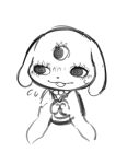  black_nose blush bodily_fluids canid canine canis domestic_dog espy_(yo-kai_watch) eyelashes flying_sweatdrops hi_res jewelry looking_away mammal monochrome necklace open_mouth sketch spiral_eyes sweat sweatdrop uyu 