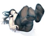 1girl areolae black_hair blue_eyes blurry blush breasts dated earrings feet fingernails highres jewelry kyo_(kuroichigo) long_hair nipples original panties pantyhose parted_lips red_lips see-through signature simple_background single_earring solo underwear undressing white_background white_panties 