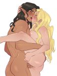  2020 3:4 black_hair blonde_hair bodily_fluids breasts butt eyes_closed female female_on_humanoid french_kissing genital_fluids hair human human_on_humanoid humanoid humanoid_pointy_ears interspecies kissing kukumomo male male/female mammal nipples not_furry penetration sex sweat vaginal vaginal_penetration 