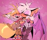  &lt;3 2_tails big_breasts bigdad blush breasts canid canine chiropteran eyes_closed fangs female fox gesture hand_heart joined_hand_heart kissing male male/female mammal miles_prower multi_tail open_mouth oppai_heart rouge_the_bat sonic_the_hedgehog_(series) wings 
