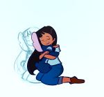  2020 absurd_res aged_up alien ambiguous_gender back_markings big_ears black_hair blue_background blue_body blue_fur blue_nose clothed clothing digital_drawing_(artwork) digital_media_(artwork) disney duo experiment_(lilo_and_stitch) eyes_closed female fur hair hi_res hug human kneeling lilo_and_stitch lilo_pelekai long_hair mammal markings notched_ear simple_background small_tail starryblast9 stitch_(lilo_and_stitch) 