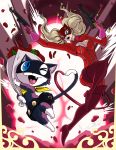  &lt;3 absurd_res ann_takamaki atlus bouquet bullet_case clothing domestic_cat duo explosion felid feline felis female flower hi_res human male mammal megami_tensei megami_tensei_persona morgana_(persona) plant rose_(flower) suit text thewill video_games weapon 