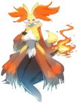  2020 3:4 anthro baburusushi breasts canid canine delphox featureless_breasts female fur hi_res inner_ear_fluff mammal nintendo pok&eacute;mon pok&eacute;mon_(species) red_eyes simple_background solo tuft video_games white_background yellow_body yellow_fur 
