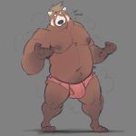  1:1 2020 anthro belly bulge clothing hi_res humanoid_hands male mammal minedoo moobs navel nipples overweight overweight_male simple_background solo text underwear ursid 