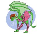  5:4 absurd_res anthro bottomwear clothed clothing crossdressing dragon hi_res looking_at_viewer male signature skirt solo zombikiss 