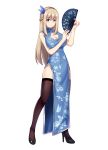  absurdres black_legwear blue_eyes breasts china_dress chinese_clothes cleavage cleavage_cutout dress high_heels highres large_breasts lexington_(warship_girls_r) long_hair platinum_blonde_hair uss_lexington_(cv-2) warship_girls_r xiao_qi 