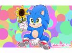  2020 baby blue_body blue_fur blush clothing colorful_background eulipotyphlan flower footwear fur gaminggoru gloves green_eyes handwear hedgehog hi_res holding_(disambiguation) humanoid male mammal movie_(disambiguation) nude paramount_pictures plant sega shoes signature sitting smile sonic_the_hedgehog sonic_the_hedgehog_(film) sonic_the_hedgehog_(series) sunflower video_games young 