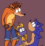 2023 2_horns 5_fingers activision anthro bandicoot beastofeuthanasia bent_arm black_eyes black_inner_ear black_nose blue_body blue_bottomwear blue_clothing blue_eyebrows blue_fur blue_shorts bottomwear brown_clothing brown_eyebrows brown_gloves brown_hair brown_handwear claws clothing crash_bandicoot crash_bandicoot_(series) crossover curious digital_drawing_(artwork) digital_media_(artwork) dragon eulipotyphlan european_mythology eye_contact eyebrows feral fingerless_gloves fingers flat_colors fur gloves group hair handwear hedgehog horn looking_at_another male male_anthro male_feral mammal marsupial membrane_(anatomy) membranous_wings multicolored_body mythological_creature mythological_scalie mythology open_mouth orange_body orange_fur orange_wings pockets purple_body purple_claws purple_eyebrows purple_scales red_background scales scalie sega shorts simple_background sitting sonic_the_hedgehog sonic_the_hedgehog_(series) spines spyro spyro_the_dragon standing tan_body tan_inner_ear tan_skin thick_eyebrows toe_claws trio western_dragon wings yellow_body yellow_horn yellow_scales yellow_spines