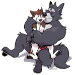  absurd_res amicus_(adastra) canid canine canis clothing cuddling eyes_closed haps hi_res hug kissing male male/male mammal muscular open_mouth underwear wolf 