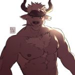  1:1 abs absurd_res accessory body_hair bovid bovine camo cattle dilukharts headband hi_res horn male mammal muscular muscular_male nipples pecs shennong solo tokyo_afterschool_summoners video_games 