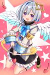  1girl amane_kanata angel_wings armband blush bow commentary_request cupid full_body hair_ornament highres hololive looking_at_viewer mi_taro333 open_mouth purple_eyes ribbon school_uniform short_hair silver_hair solo virtual_youtuber wings 