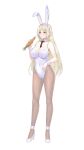 1girl animal_ears black_necktie blonde_hair blush breasts brown_pantyhose carrot cleavage covered_navel detached_collar fake_animal_ears food full_body hairband high_heels highres holding holding_food jchoy large_breasts leotard long_hair necktie orange_eyes original pantyhose parted_lips playboy_bunny rabbit_ears simple_background solo standing strapless strapless_leotard very_long_hair white_background white_footwear white_hairband wrist_cuffs 