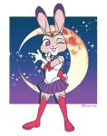  2019 clothed clothing cosplay costume crossover crossover_cosplay dipstick_ears disney fully_clothed hi_res judy_hopps lagomorph leporid mammal moon multicolored_ears one_eye_closed open_mouth open_smile purple_eyes rabbit sailor_moon_(series) smile srmy_nkjd7 standing star wink zootopia 