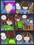  3:4 bodily_fluids chara_(undertale) comic dialogue english_text hi_res human mammal protagonist_(undertale) red_eyes smile snow sweat taggen96_(artist) text turtleneck undertale video_games 