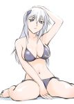  1girl blue_eyes breasts cleavage cryska_barchenowa large_breasts long_hair looking_at_viewer muvluv muvluv_alternative muvluv_total_eclipse silver_hair simple_background solo swimsuit ueyama_michirou white_background 