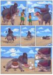 absurd_res accessory anthro anus asinus balls beach big_balls big_breasts big_butt bikini black_body black_hair blarf blue_eyes blush bottomwear bovid bovine braided_hair breasts breasts_on_face breath brown_eyes brown_hair butt clenched_teeth clothing collapsed comic donkey dust_cloud equid equine exhausted falling_over feather_in_hair feathers female feral from_behind_position genitals grey_body group gynomorph hair hair_accessory heavy hi_res hooves horn huge_breasts human humanoid intersex lying male mammal money mounting on_side panting raised_arm raised_leg riding saddle sand sea sex shaking shirt shorts size_difference straining struggling sun swimwear tagme tail tank_top teeth thick_thighs tongue tongue_out topwear trembling trio two-piece_swimsuit underwear water wave wheeze wide_hips worried